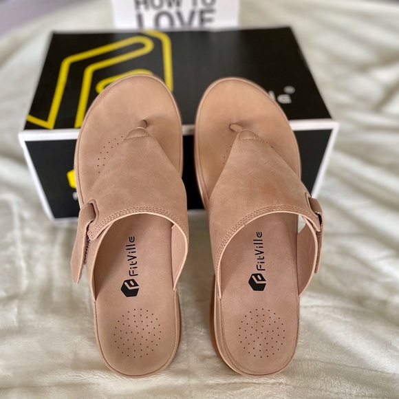 Fit Ville Nude/Pink Suede Flip Flops - Picture 3 of 10